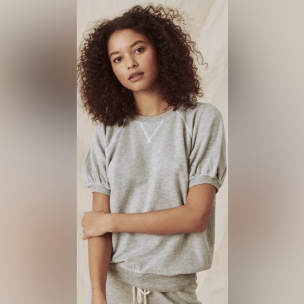 The Great Short Sleeve Puff Sweatshirt Size XS Heather Gray Dolman Sleeve